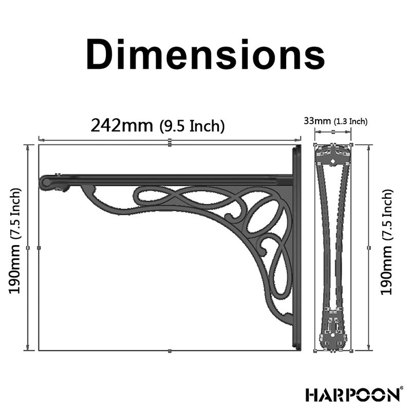 HARPOON 2 PCS 10 Inch Bracket Shelf Brackets Cast Iron Metal Corbels Ancient European Style Antique Brass - Image 2